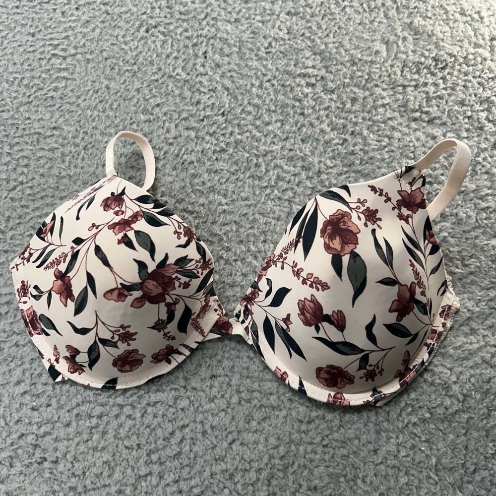 Adrienne Vittadini 36C Bra Brassiere Push Up Plunge Bra Sexy Foral